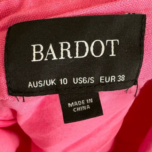 Bardot Pink Amelie Tiered Linen Mini Dress Size Small 6 - Picture 6 of 7